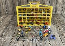 Vintage Galoob Micro Machines 1989 Yellow Display Case Lot Of 79 Vehicles Items