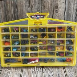 Vintage Galoob Micro Machines 1989 Yellow Display Case Lot Of 79 Vehicles Items