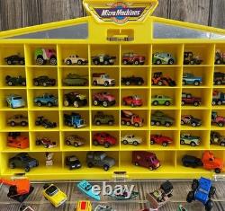 Vintage Galoob Micro Machines 1989 Yellow Display Case Lot Of 79 Vehicles Items