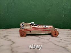 Vintage Marx / Chein Tin Litho V8 Race Car #52 Windup Driver And Wood Wheels