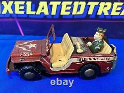 Vintage Tin Toy Car Telephone Jeep 2354 J-38 Daiya Japan Rare