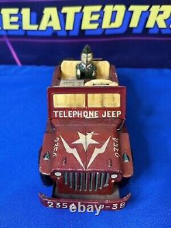 Vintage Tin Toy Car Telephone Jeep 2354 J-38 Daiya Japan Rare