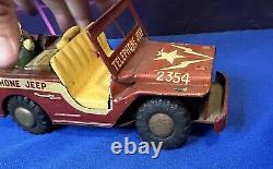Vintage Tin Toy Car Telephone Jeep 2354 J-38 Daiya Japan Rare