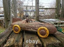 Vtg. 1950s Japan Yonezawa Atom Racer Tin Friction Race Car Rusty Gold