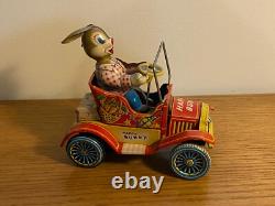 YONEZAWA JAPAN Happy Bunny Tin Toy Car Circa 1957 YONE AA-93